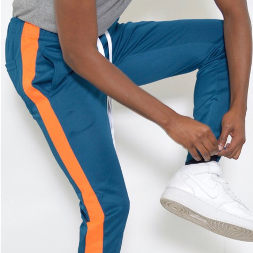 Mens  turquoise and orange joggers